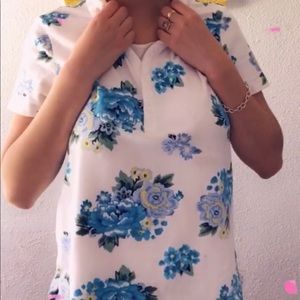 Flowery white polo shirt